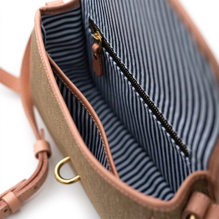 Crossbody Saddle Bag Salt-and-Pepper Canvas Vegetable-Tanned Leather Vintage