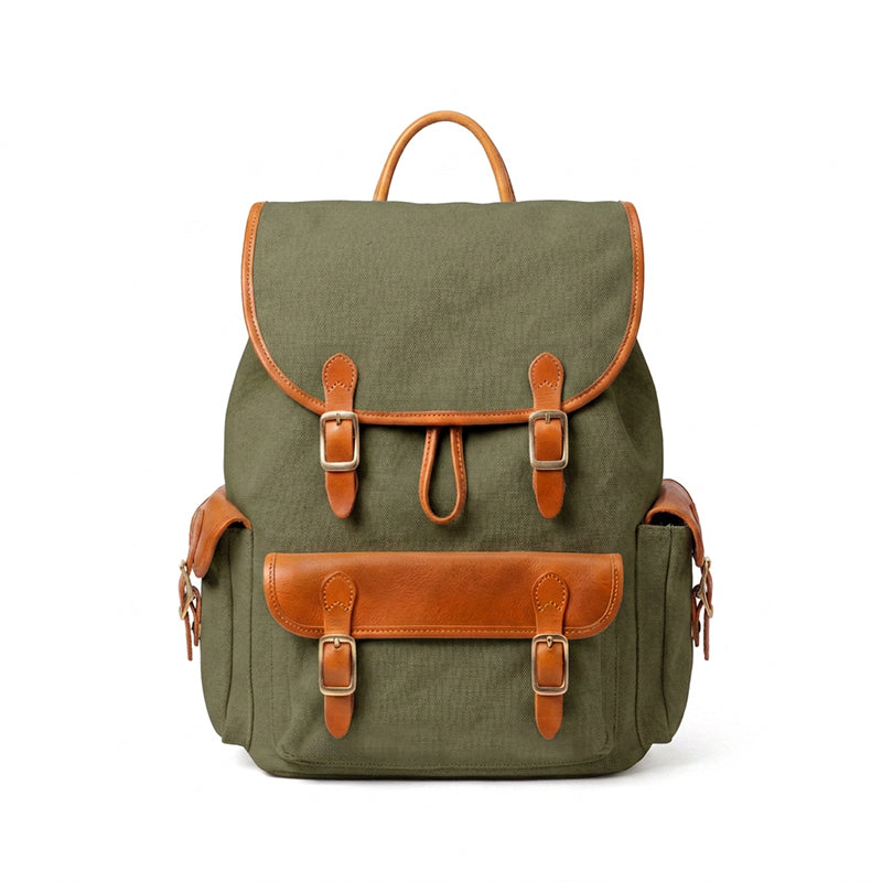 Canvas Leather Backpack Waxed Vintage Rucksack with Laptop Compartment