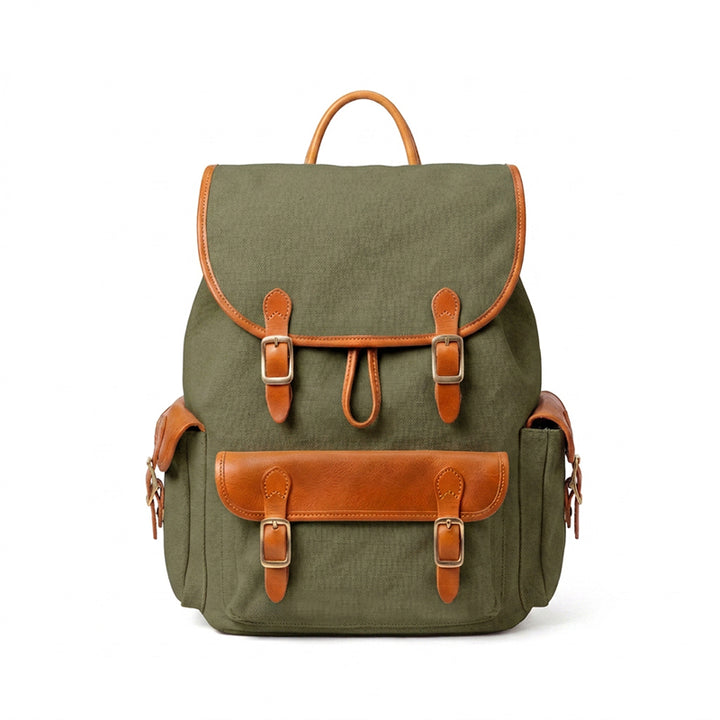 Canvas Leather Backpack Waxed Vintage Rucksack with Laptop Compartment