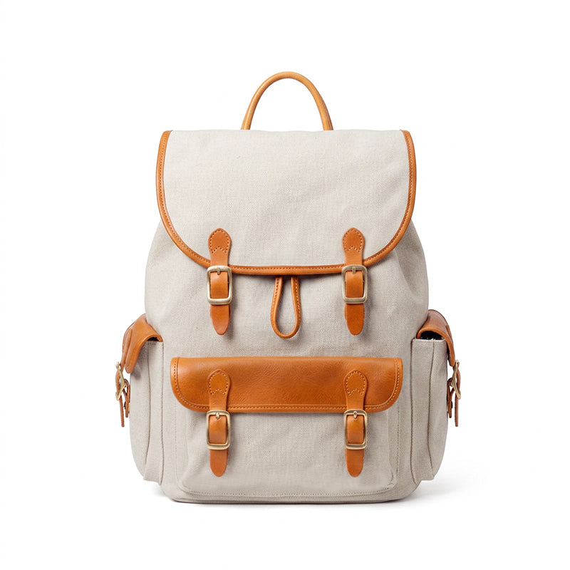 Canvas Leather Backpack Waxed Vintage Rucksack with Laptop Compartment