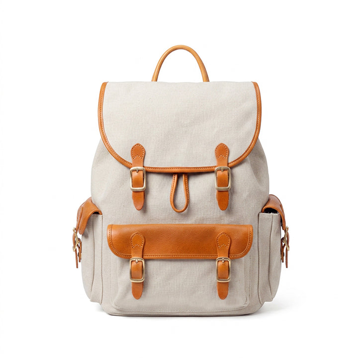 Canvas Leather Backpack Waxed Vintage Rucksack with Laptop Compartment