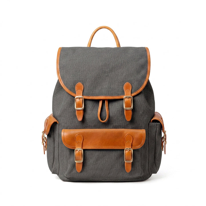Canvas Leather Backpack Waxed Vintage Rucksack with Laptop Compartment