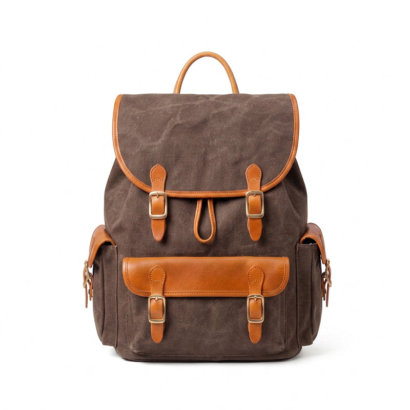Canvas Leather Backpack Waxed Vintage Rucksack with Laptop Compartment