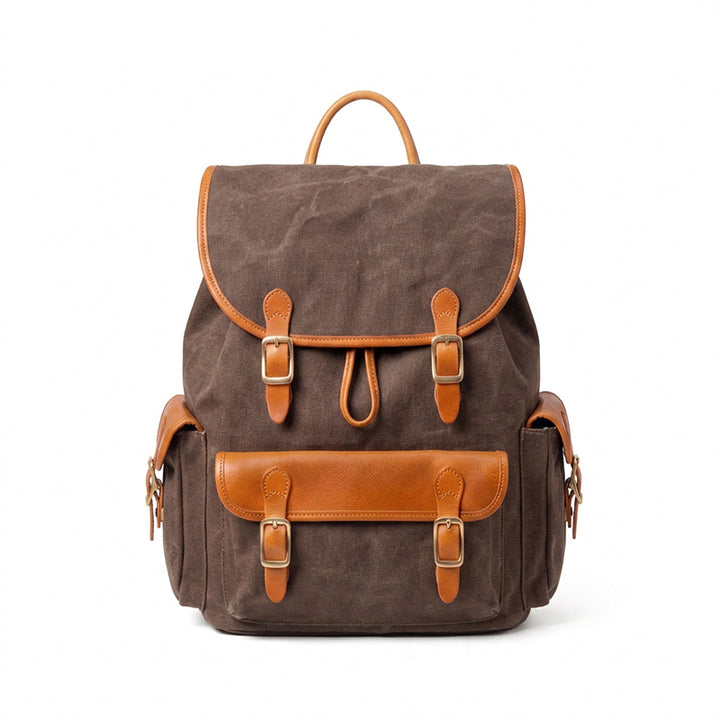 Canvas Leather Backpack Waxed Vintage Rucksack with Laptop Compartment