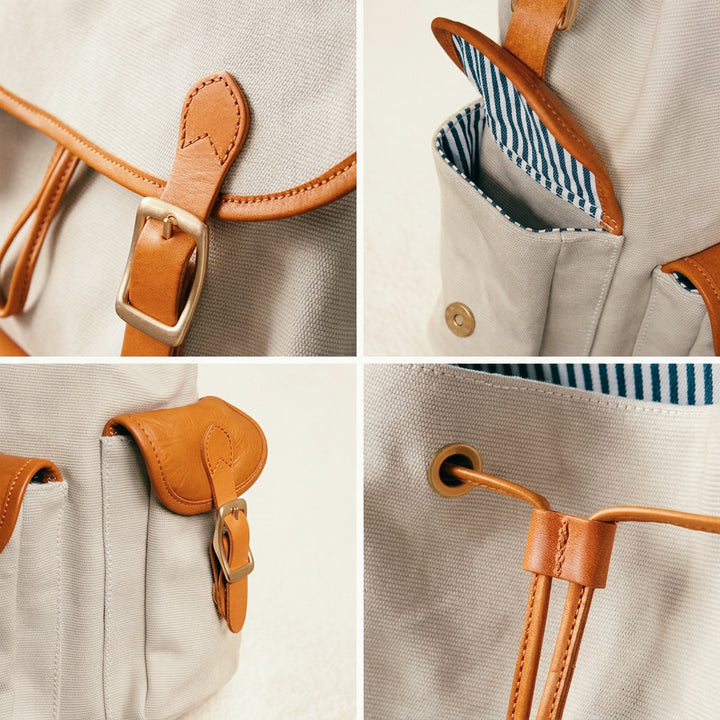 Canvas Leather Backpack Waxed Vintage Rucksack with Laptop Compartment