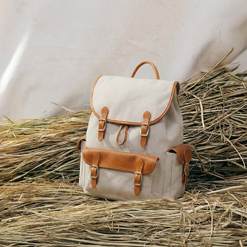 Canvas Leather Backpack Waxed Vintage Rucksack with Laptop Compartment