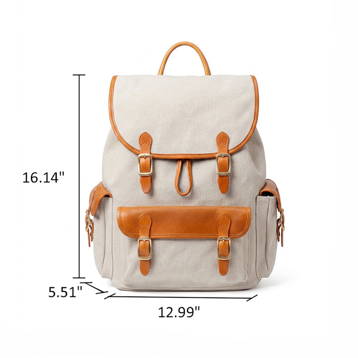 Canvas Leather Backpack Waxed Vintage Rucksack with Laptop Compartment