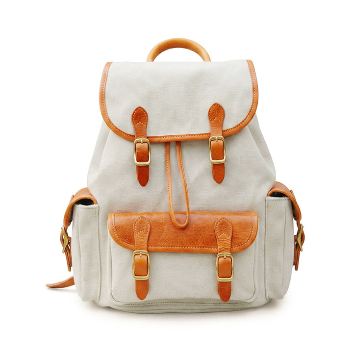 Compact Heritage Canvas Leather Backpack Everyday Rucksack