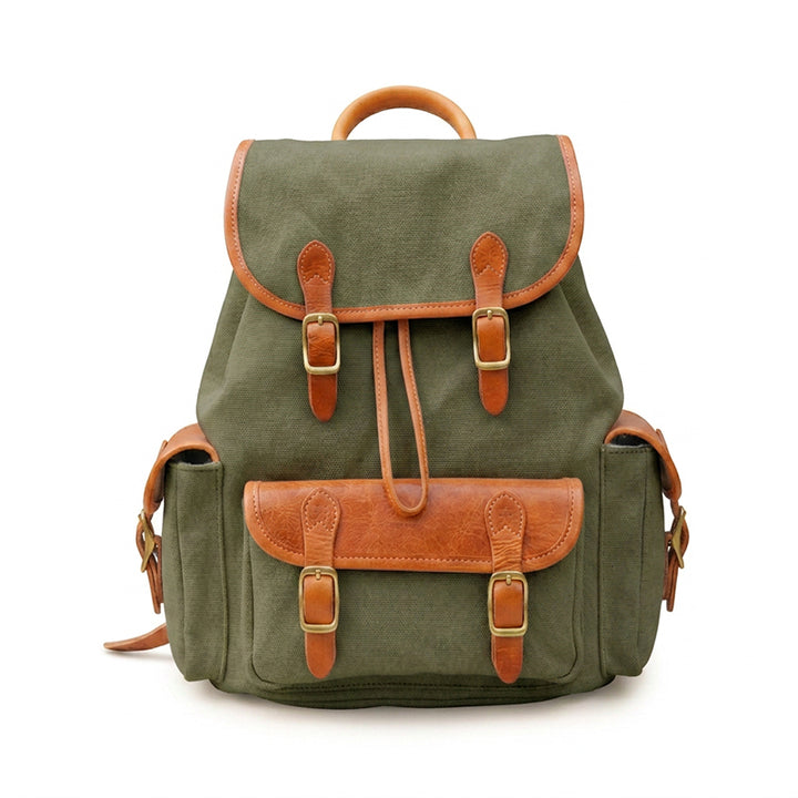 Compact Heritage Canvas Leather Backpack Everyday Rucksack