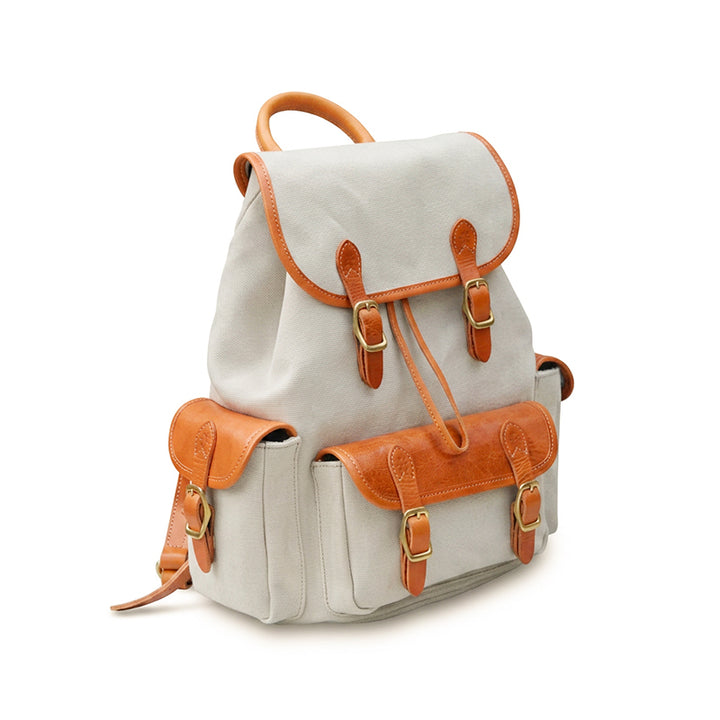 Compact Heritage Canvas Leather Backpack Everyday Rucksack