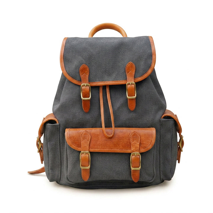 Compact Heritage Canvas Leather Backpack Everyday Rucksack