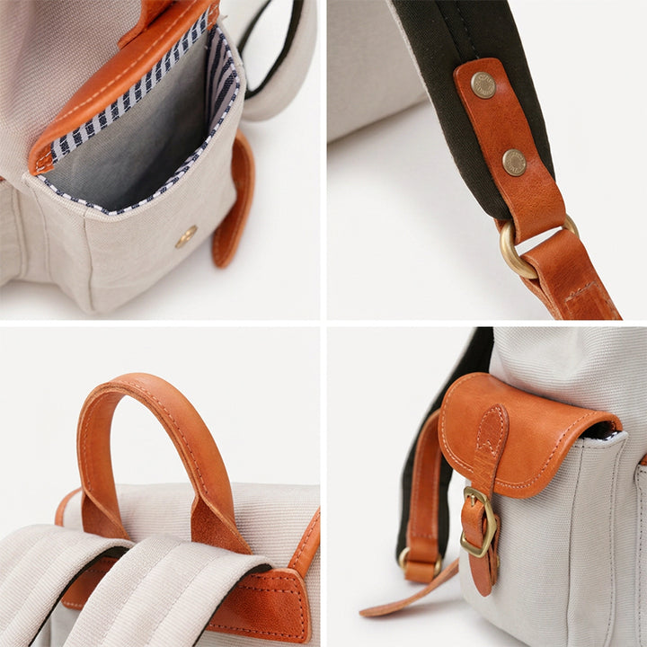 Compact Heritage Canvas Leather Backpack Everyday Rucksack