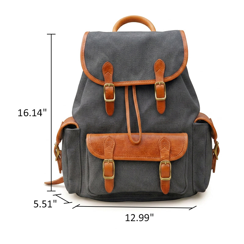 Compact Heritage Canvas Leather Backpack Everyday Rucksack