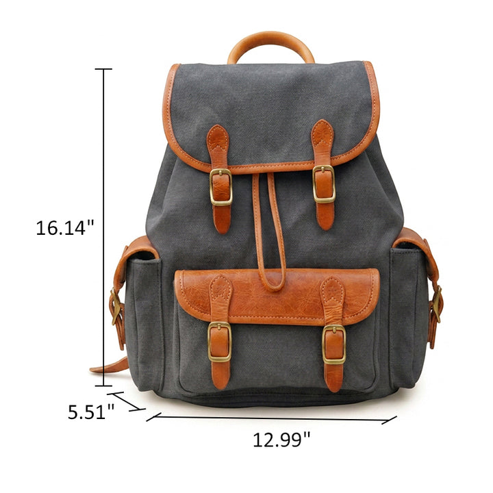 Compact Heritage Canvas Leather Backpack Everyday Rucksack