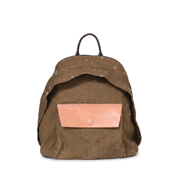 Mini Canvas Backpack Distressed Leather Pocket Casual Daypack