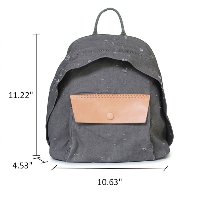 Mini Canvas Backpack Distressed Leather Pocket Casual Daypack