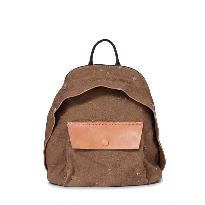 Mini Canvas Backpack Distressed Leather Pocket Casual Daypack