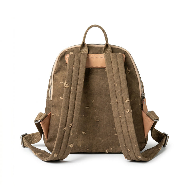 Mini Canvas Backpack Distressed Leather Pocket Casual Daypack