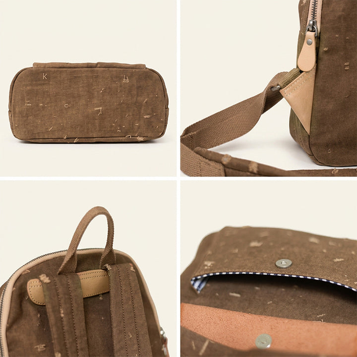 Mini Canvas Backpack Distressed Leather Pocket Casual Daypack