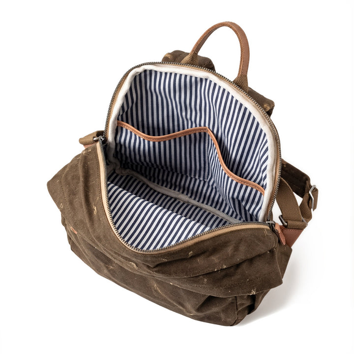 Mini Canvas Backpack Distressed Leather Pocket Casual Daypack