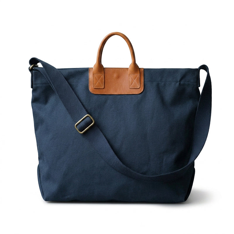 Canvas Tote Bag with Oil Wax Leather Handles Casual Carryall