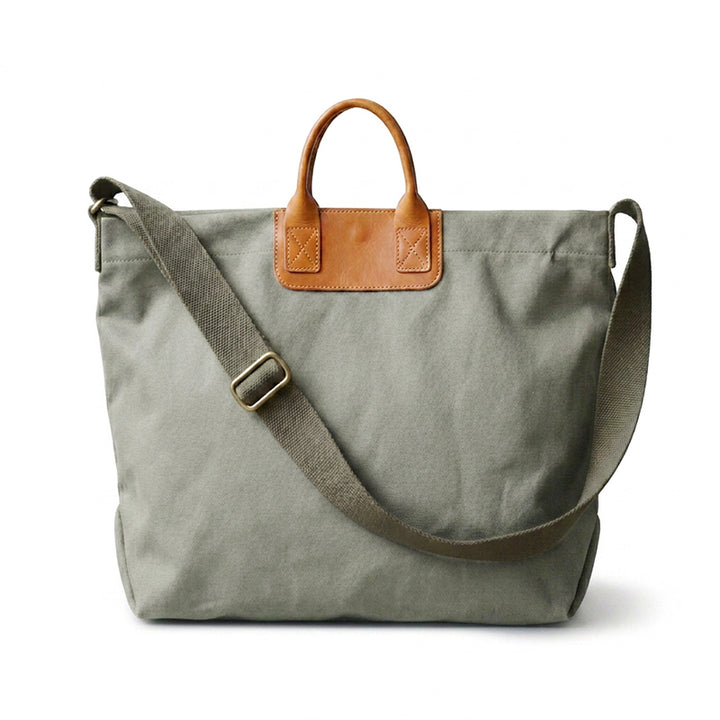 Canvas Tote Bag with Oil Wax Leather Handles Casual Carryall