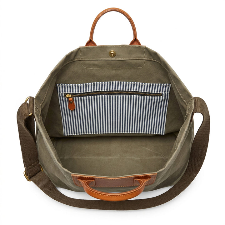 Canvas Tote Bag with Oil Wax Leather Handles Casual Carryall