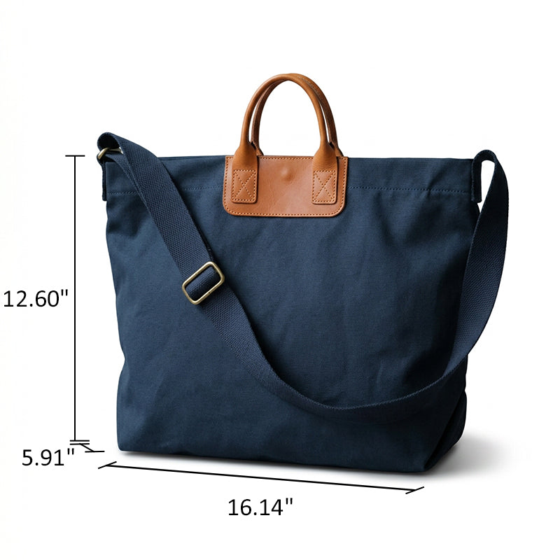 Canvas Tote Bag with Oil Wax Leather Handles Casual Carryall