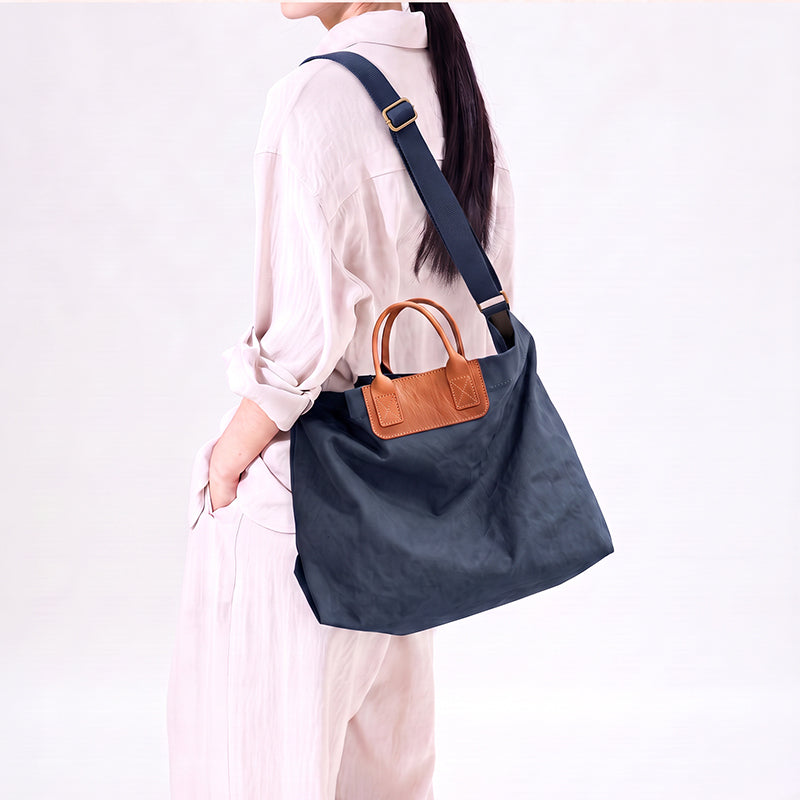 Canvas Tote Bag with Oil Wax Leather Handles Casual Carryall