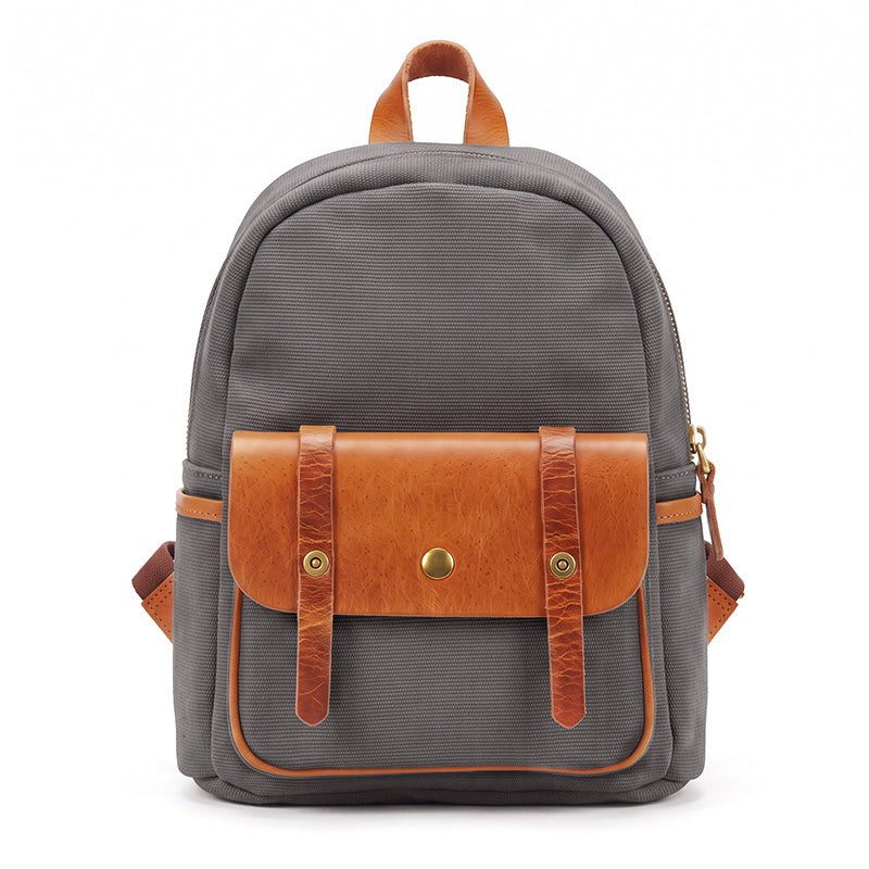 Canvas Mini Backpack Vintage Leather Flap Pocket Heritage Style