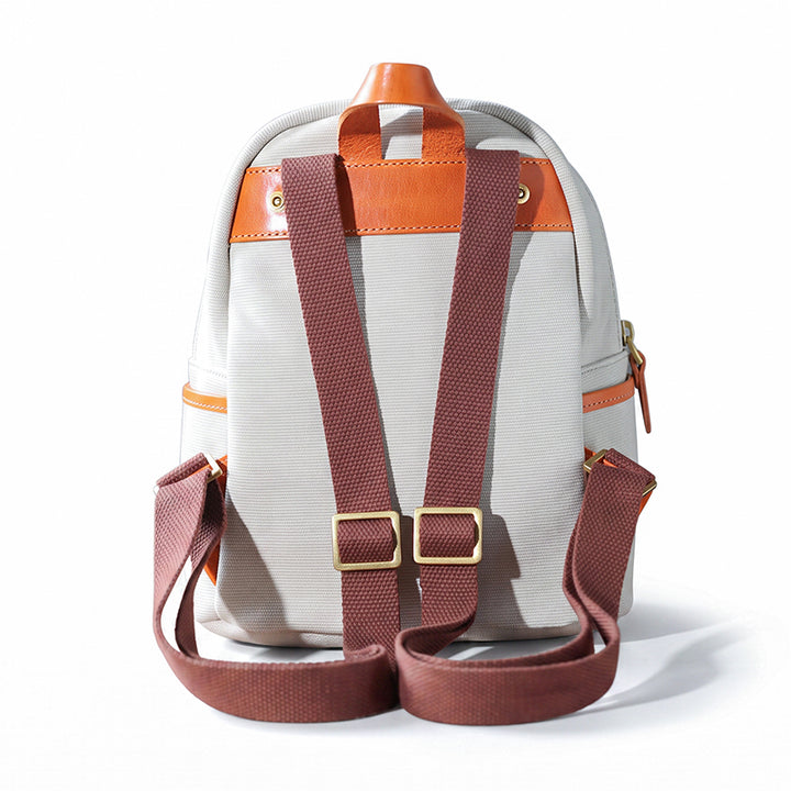Canvas Mini Backpack Vintage Leather Flap Pocket Heritage Style