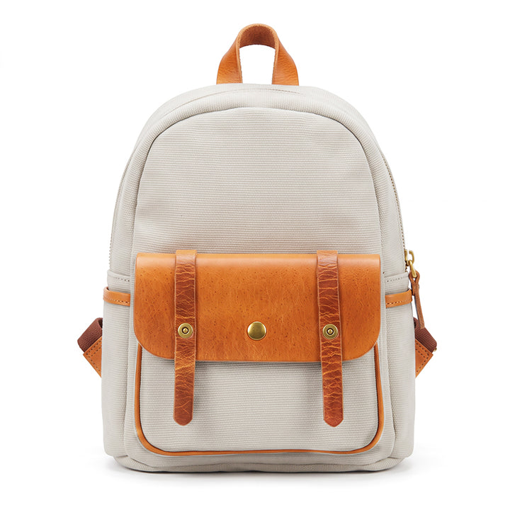 Canvas Mini Backpack Vintage Leather Flap Pocket Heritage Style