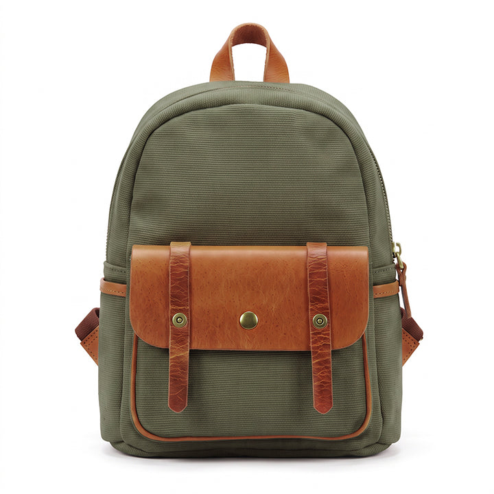 Canvas Mini Backpack Vintage Leather Flap Pocket Heritage Style