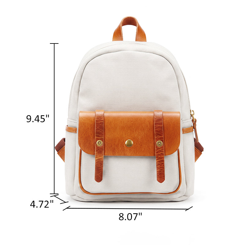 Canvas Mini Backpack Vintage Leather Flap Pocket Heritage Style