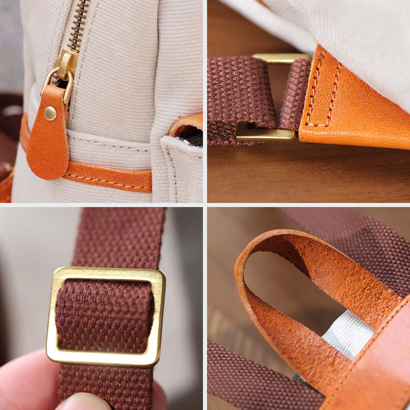 Canvas Mini Backpack Vintage Leather Flap Pocket Heritage Style