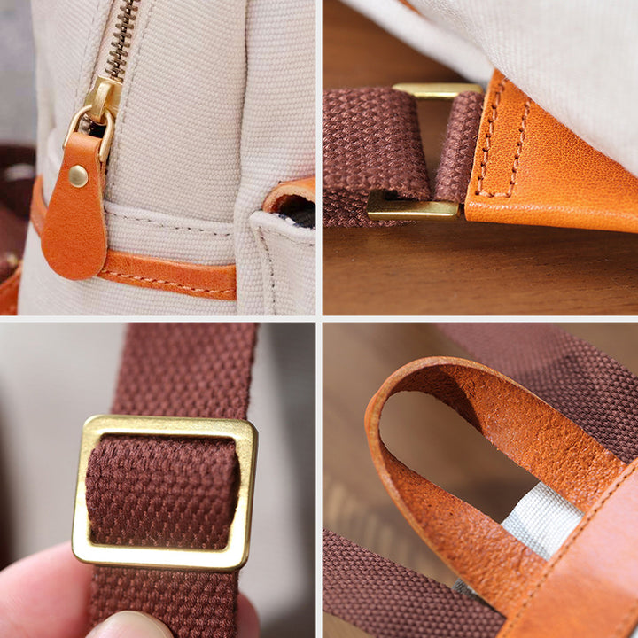 Canvas Mini Backpack Vintage Leather Flap Pocket Heritage Style