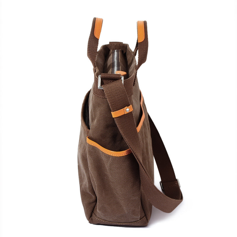 Canvas Tote Bag with Leather Trim &amp; Crossbody Strap Workwear Style
