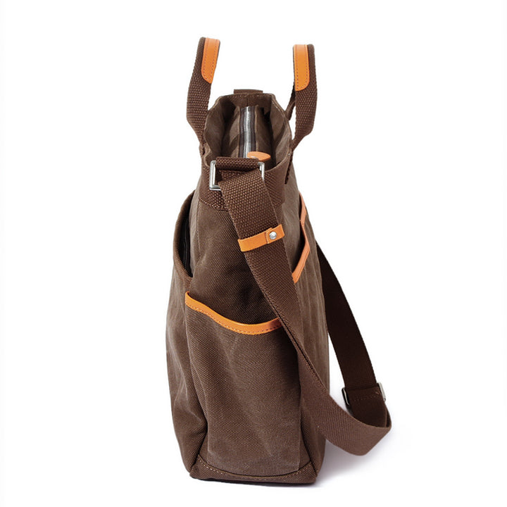 Canvas Tote Bag with Leather Trim &amp; Crossbody Strap Workwear Style