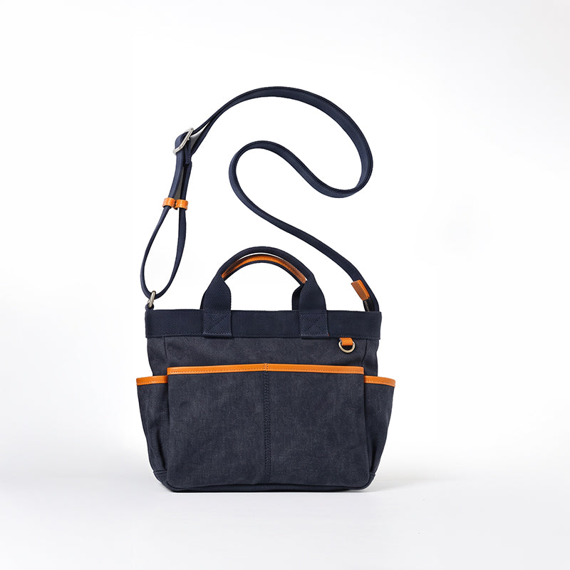 Canvas Tote Bag with Leather Trim &amp; Crossbody Strap Workwear Style