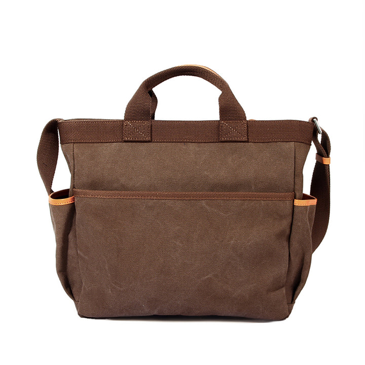 Canvas Tote Bag with Leather Trim &amp; Crossbody Strap Workwear Style