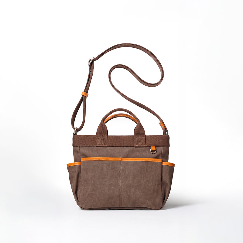 Canvas Tote Bag with Leather Trim &amp; Crossbody Strap Workwear Style