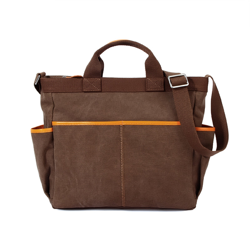 Canvas Tote Bag with Leather Trim &amp; Crossbody Strap Workwear Style