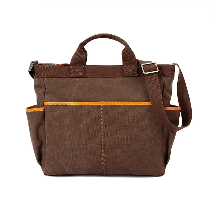 Canvas Tote Bag with Leather Trim &amp; Crossbody Strap Workwear Style