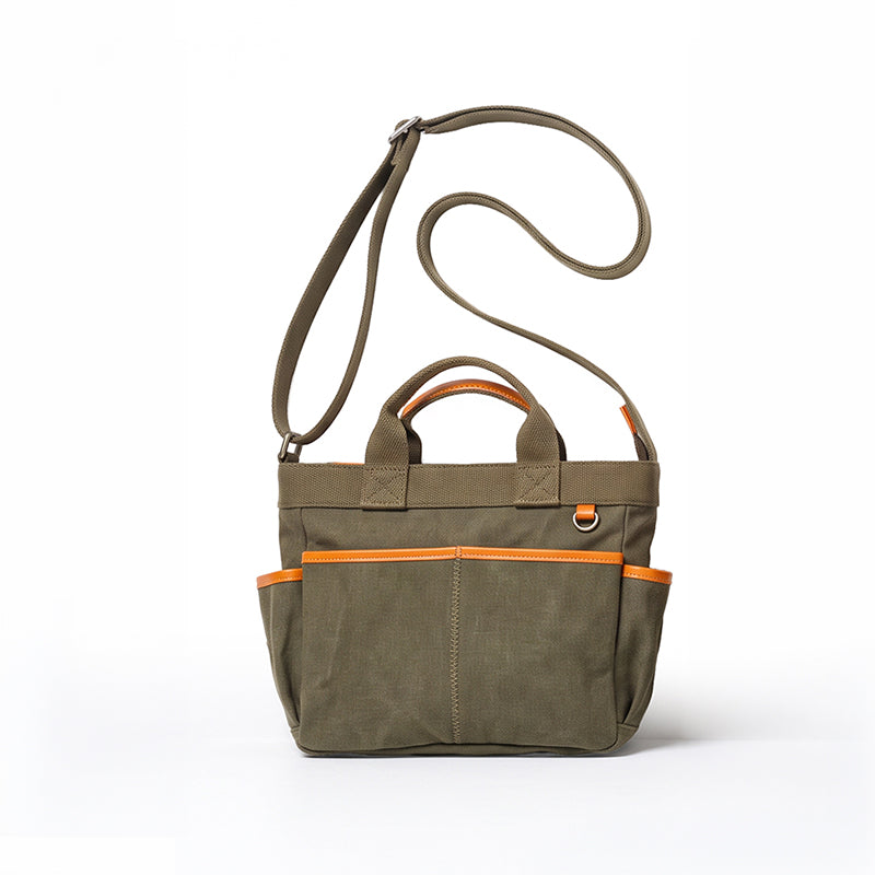 Canvas Tote Bag with Leather Trim &amp; Crossbody Strap Workwear Style