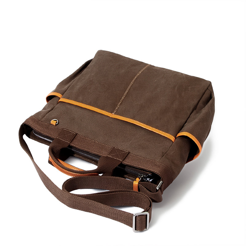 Canvas Tote Bag with Leather Trim &amp; Crossbody Strap Workwear Style