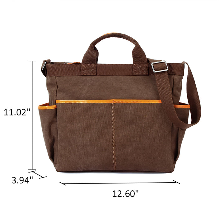 Canvas Tote Bag with Leather Trim &amp; Crossbody Strap Workwear Style