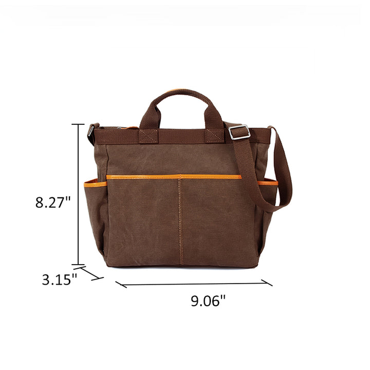Canvas Tote Bag with Leather Trim &amp; Crossbody Strap Workwear Style
