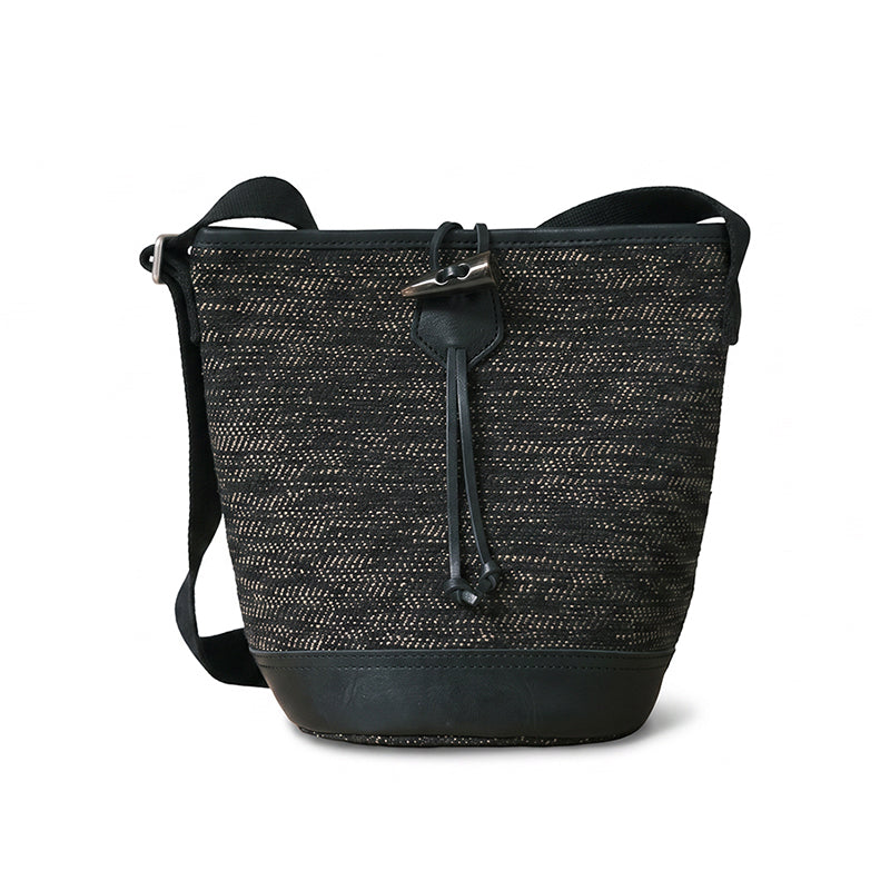 Canvas Bucket Bag with Leather Trim Toggle Closure Crossbody Bag