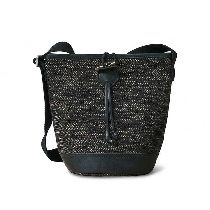 Canvas Bucket Bag with Leather Trim Toggle Closure Crossbody Bag