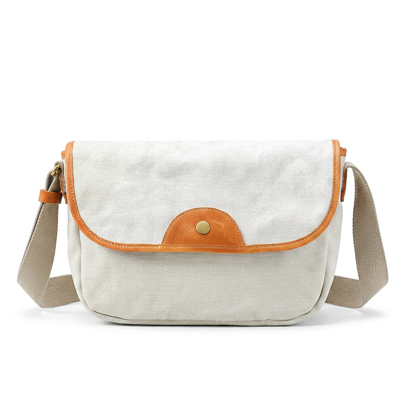 Canvas Messenger Bag with Leather Trim Crossbody Strap